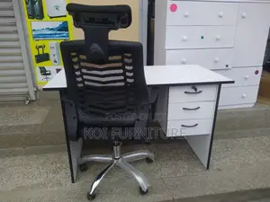 Office Desk; 0.9 Meters With Ergonomic Headrest Chair Combo
