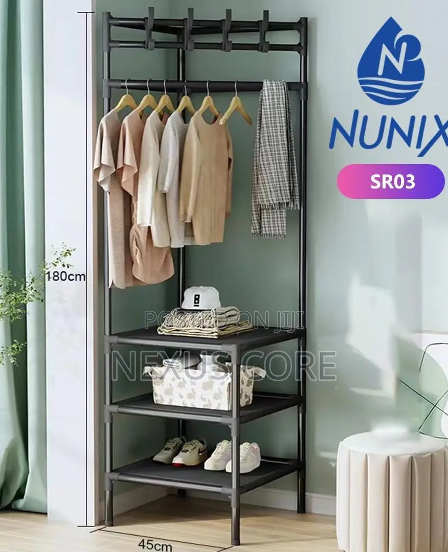 Triangular Standing Corner Rack With Shelves And A Shoe Rack