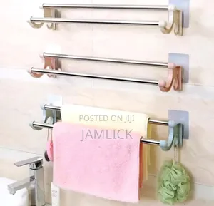 54cm Self Adhesive Double Pole Towel Holder / Towel Rack - Cr