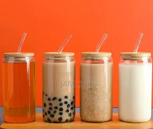 500ml Glass Cup With Lid Straw - Cr