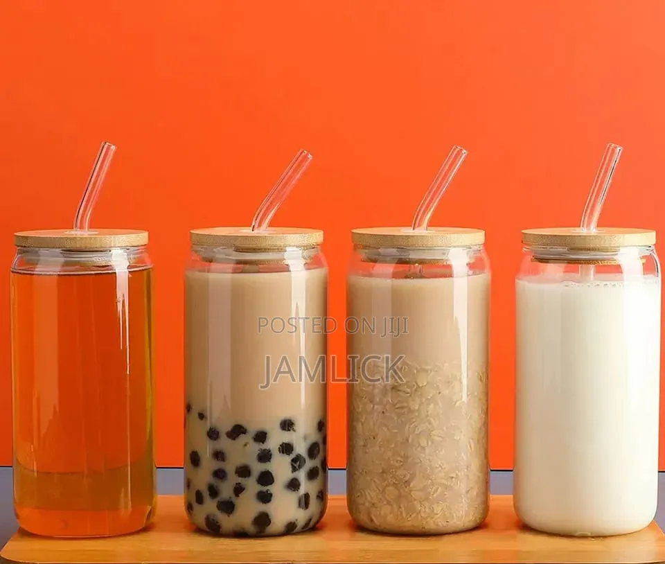 500ml Glass Cup With Lid Straw - Cr