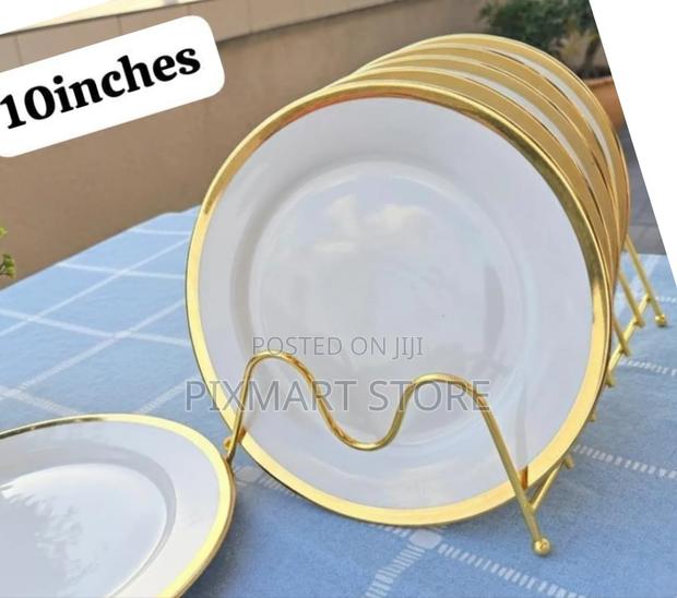 10.5" Gold Rim Dinner Plates – 6 PCS Set