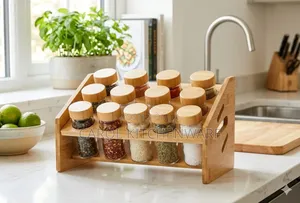*12-Piece Glass Spice Jar Set With a Bamboo Rack and Lids