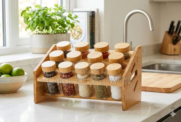 *12-Piece Glass Spice Jar Set With a Bamboo Rack and Lids