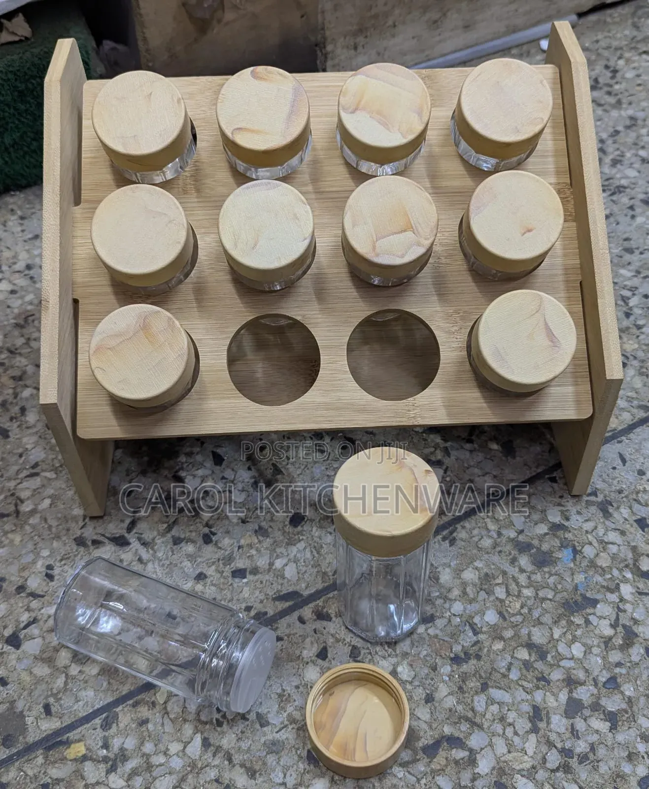 *12-Piece Glass Spice Jar Set With a Bamboo Rack and Lids
