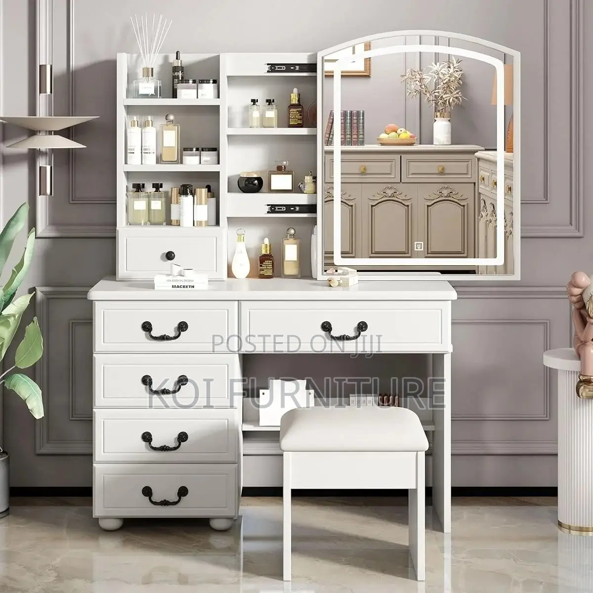 Dressers; White Elegant Home Bedroom Dressing Vanity Set