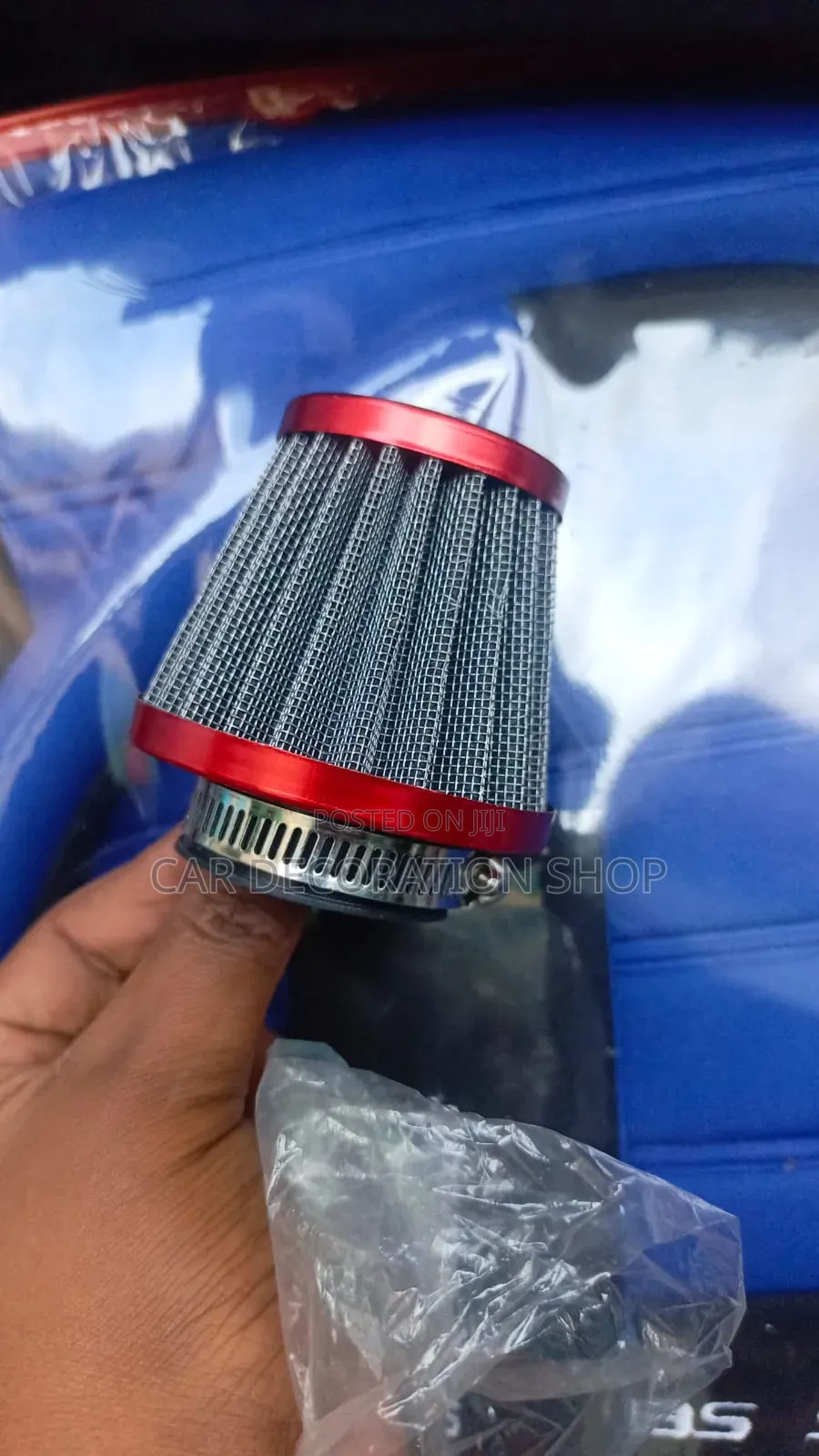 Mini Silver Red Bike Universal Fit Cone Air Filter
