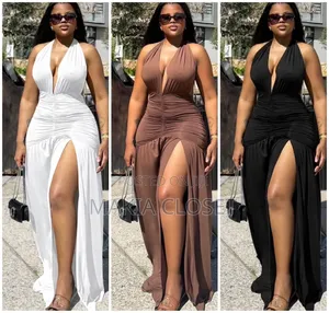 Classy Elegant Maxi Dress – Ruched Bodycon With Thigh-High Slit