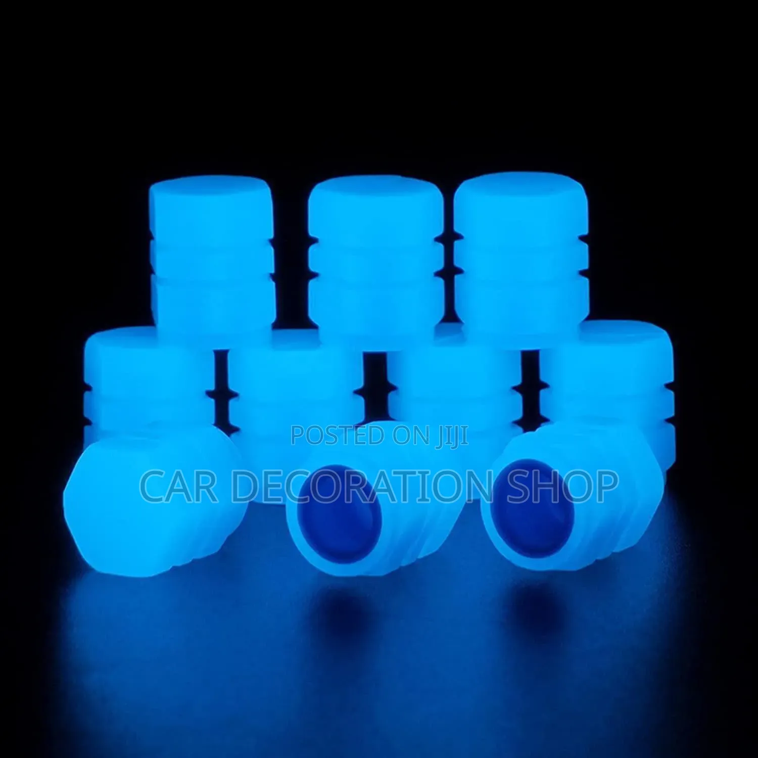 Blue 8pc Night Fire Tire Nozzle Caps