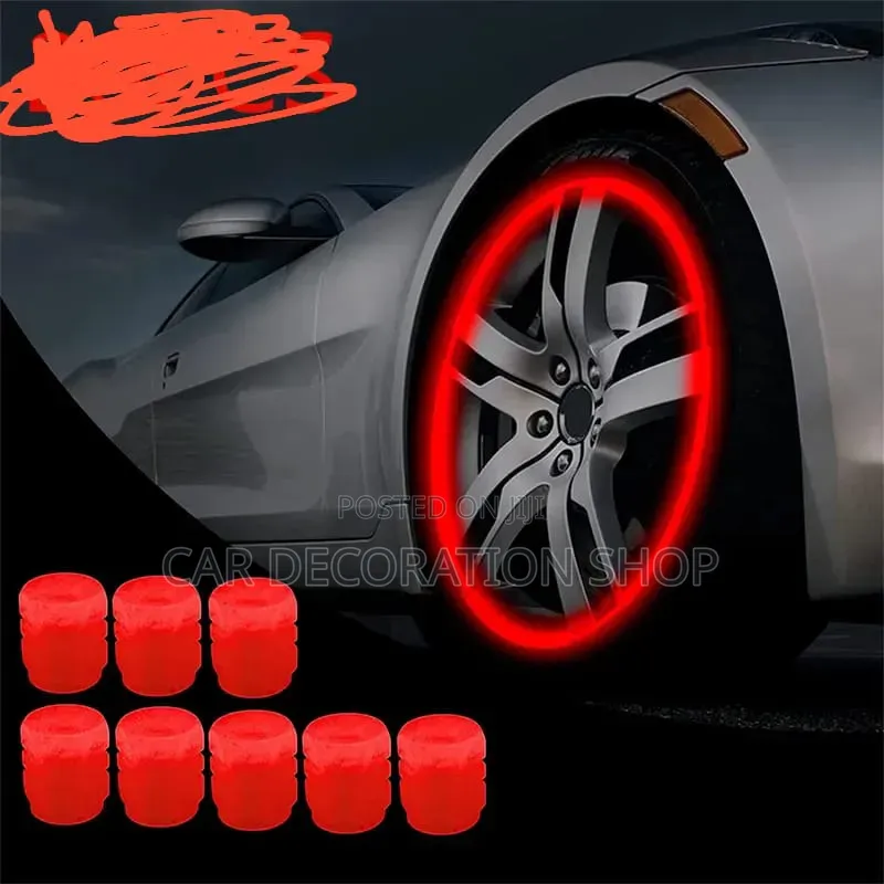 8x Red Fluorescent Car Tire Valve Air Caps Universal Fit