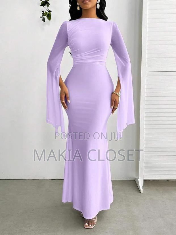 Elegant Maxi Long Sleeve Bodycon Dress With Fishtail Hem