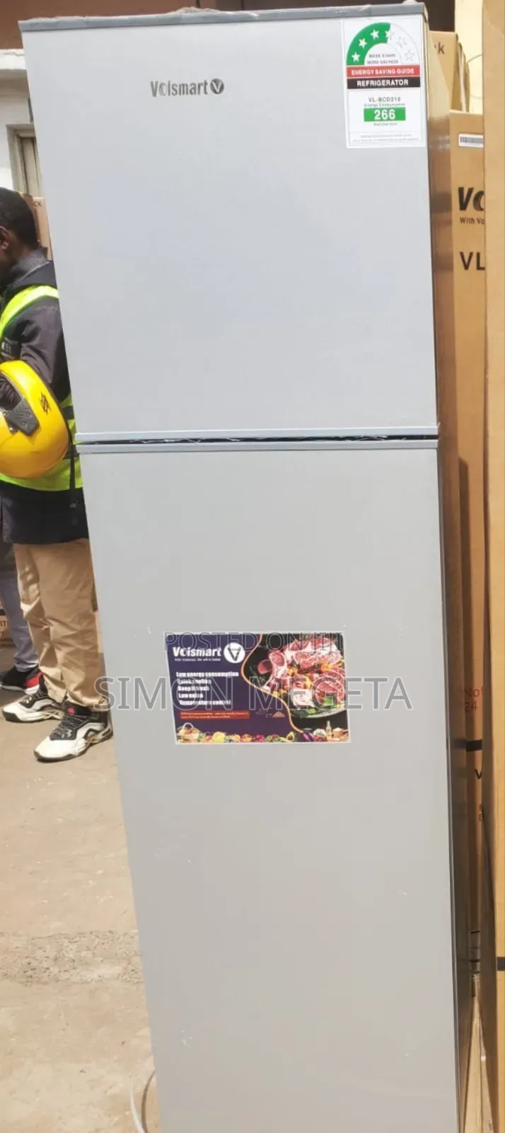 Double Door Fridge Silver Volsmart 210 Litres