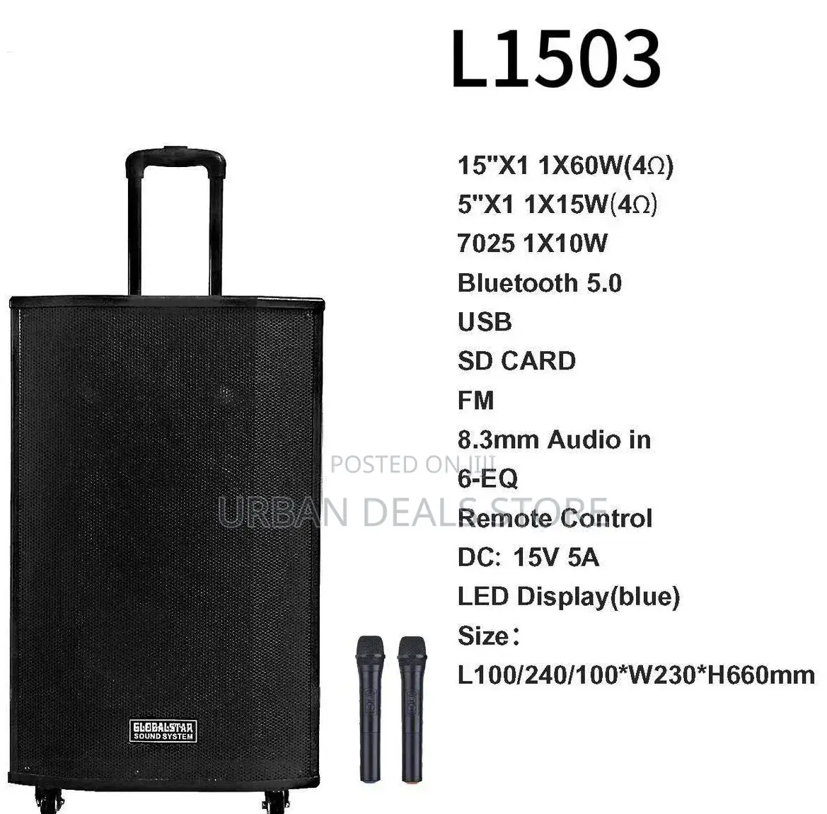 Globalstar Rechargeable Trolley Speaker – L1503 (15”)