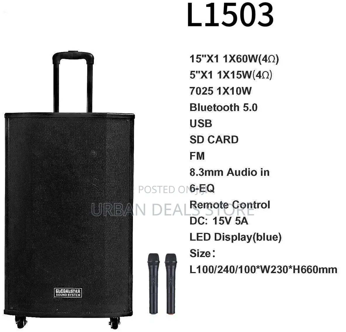 Globalstar Rechargeable Trolley Speaker – L1503 15 Inches