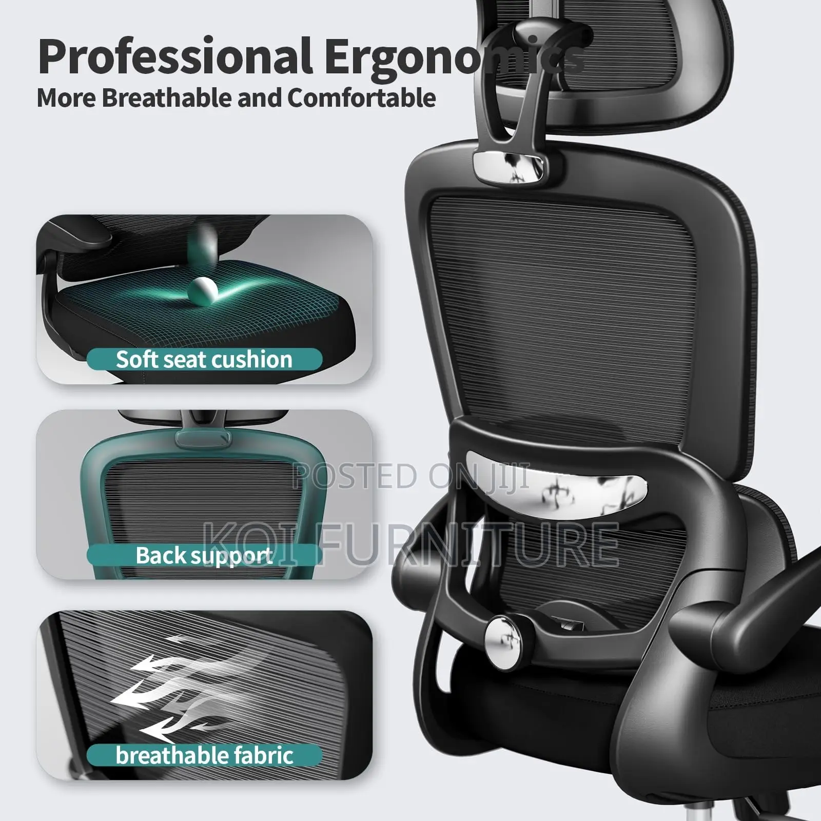 Office Chair; High Backrest Orthopedic Seat With Headrest