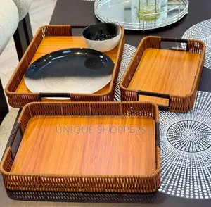Modern Hand-Woven Ratan Bamboo Food Serving Trays for Household Use