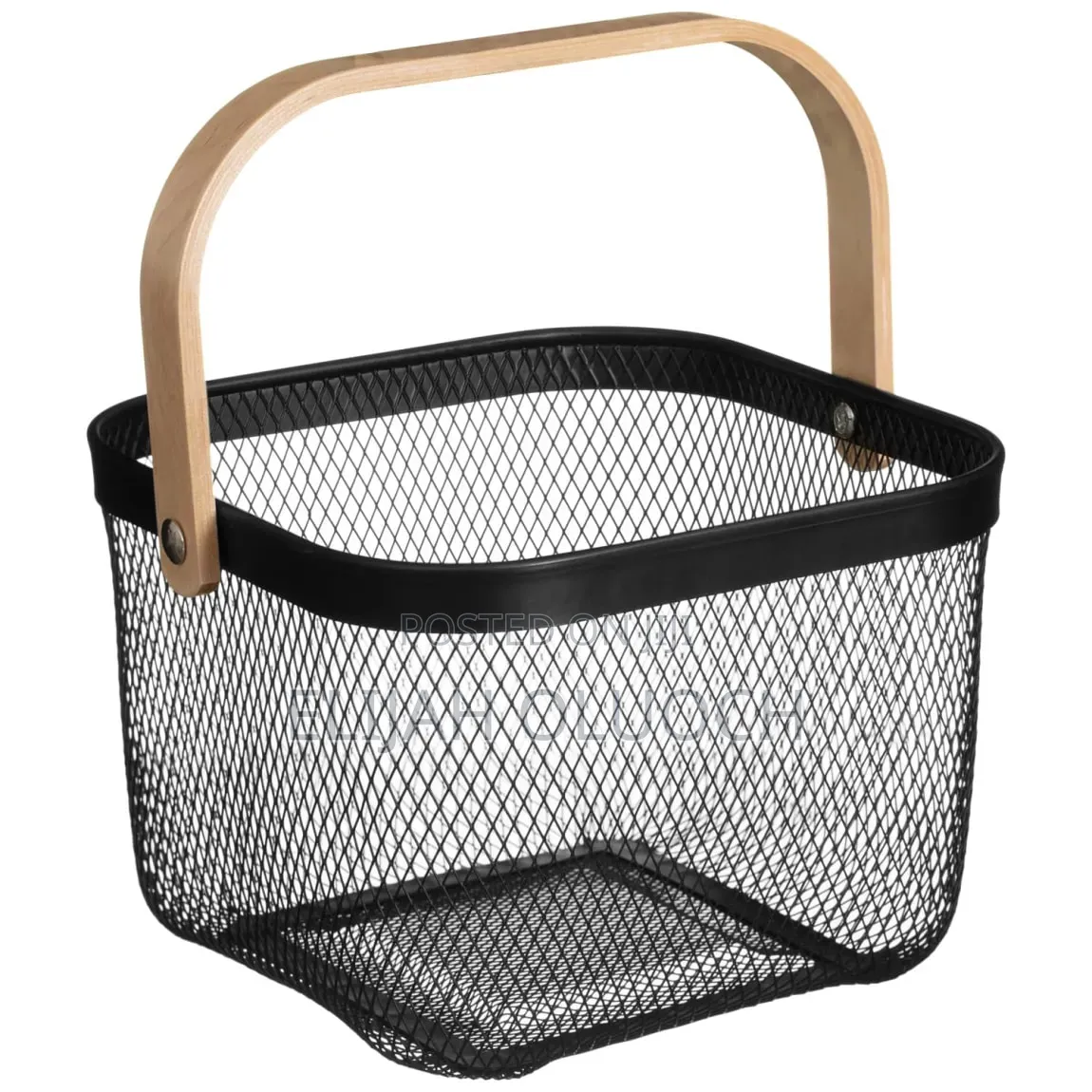 Round Square Pantry Mesh Wire Fruit Basket With Wooden Handle