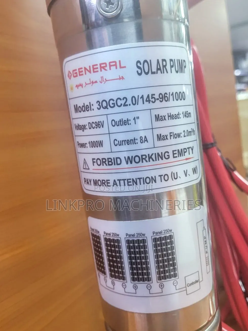 Brushless Deep Well Solar Pump
1000 Watts 
Dc96v
Max Head 145mtrs