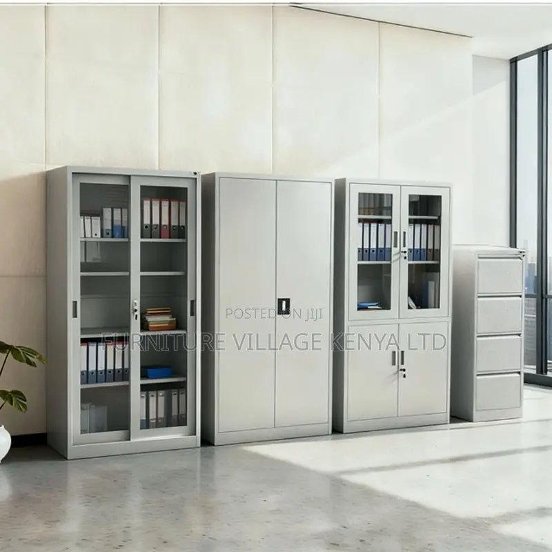 2-Door White Metallic Cabinet With Adjustable Shelves