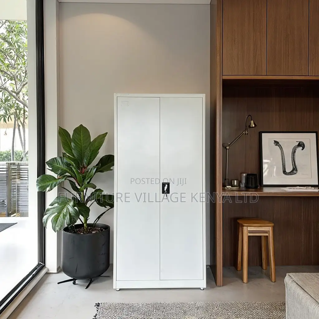2-Door White Metallic Cabinet With Adjustable Shelves