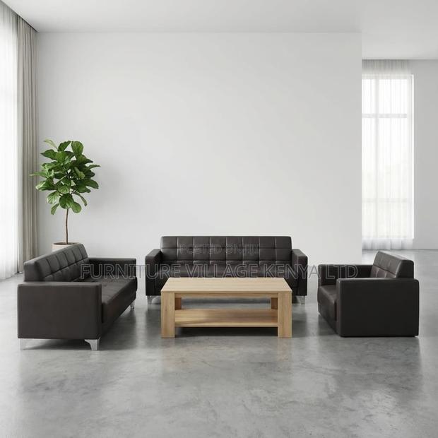 5-Seater Black Leather Guest Waiting Sofa Set - thumbnail 2