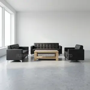 5-Seater Black Leather Guest Waiting Sofa Set