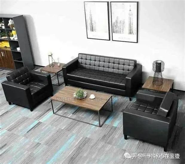 5-Seater Black Leather Guest Waiting Sofa Set - thumbnail 5