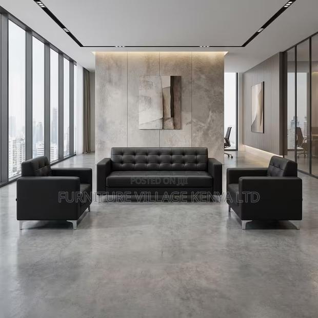 5-Seater Black Leather Guest Waiting Sofa Set - thumbnail 6