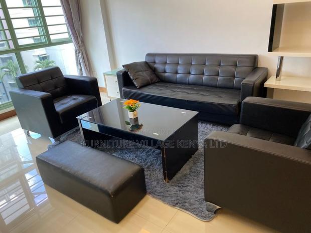 5-Seater Black Leather Guest Waiting Sofa Set - thumbnail 7