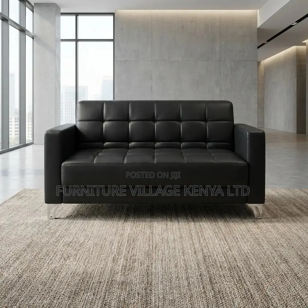 5-Seater Black Leather Guest Waiting Sofa Set