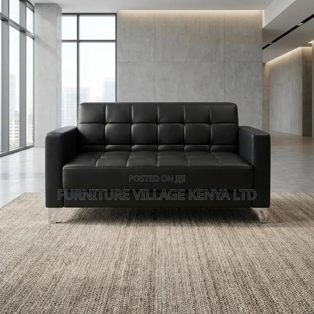 5-Seater Black Leather Guest Waiting Sofa Set - thumbnail 9