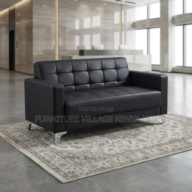 5-Seater Black Leather Guest Waiting Sofa Set - thumbnail 10