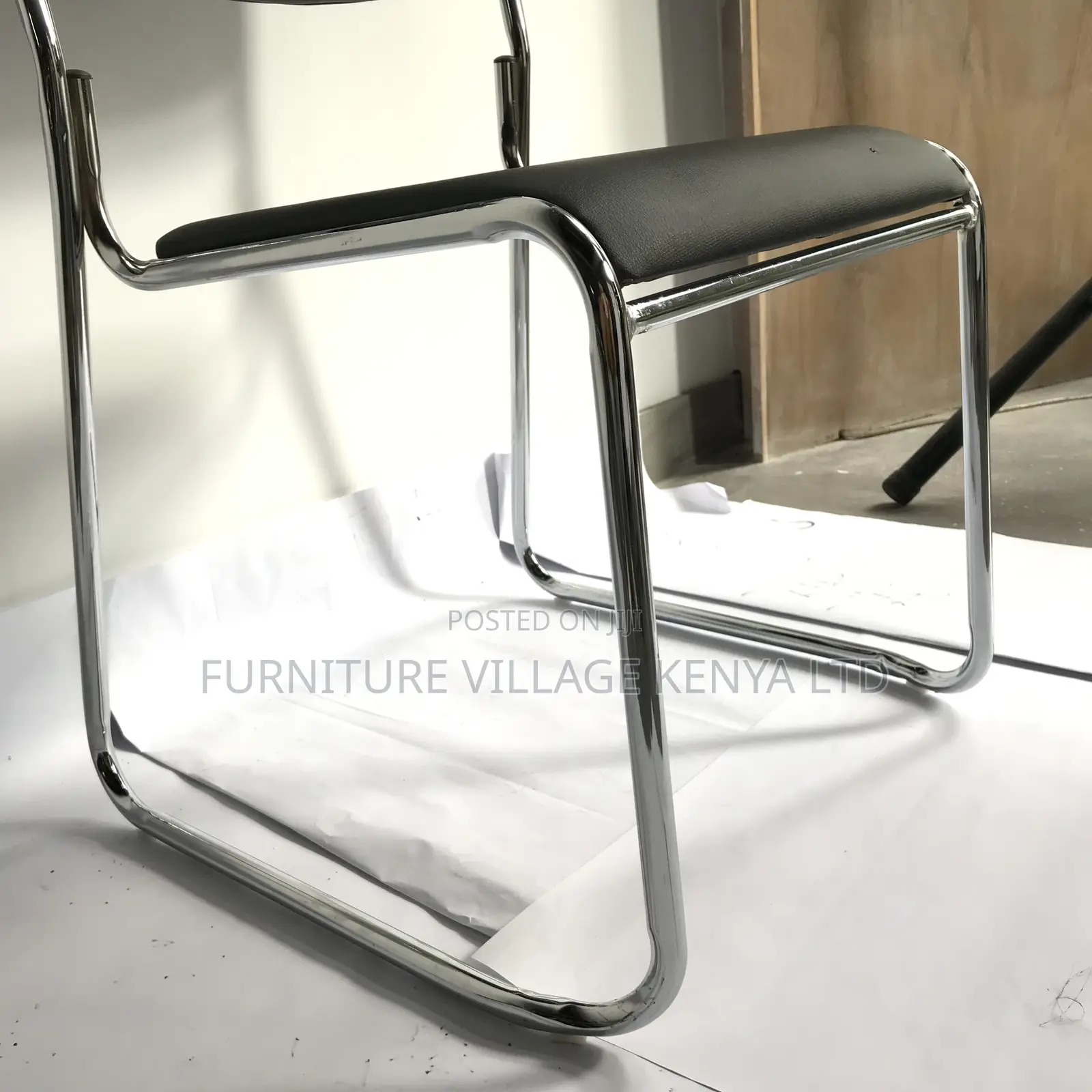 Leather Padded Armless Guest Chrome Seat