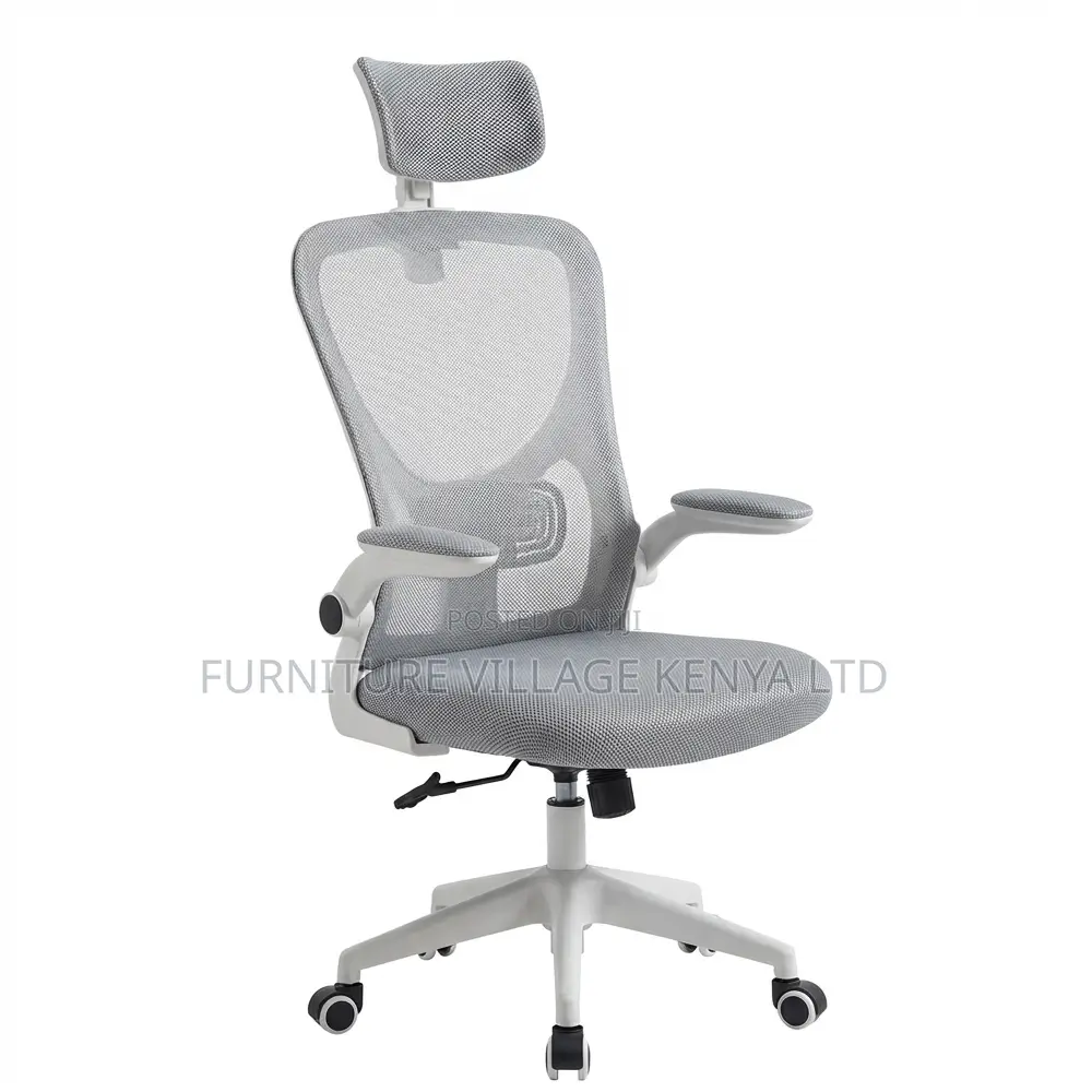 White Swivel Ergonomic Desk Seat With Armrest
