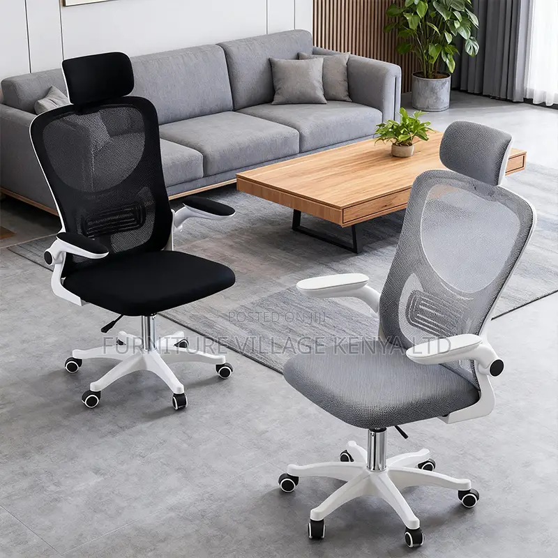 White Swivel Ergonomic Desk Seat With Armrest