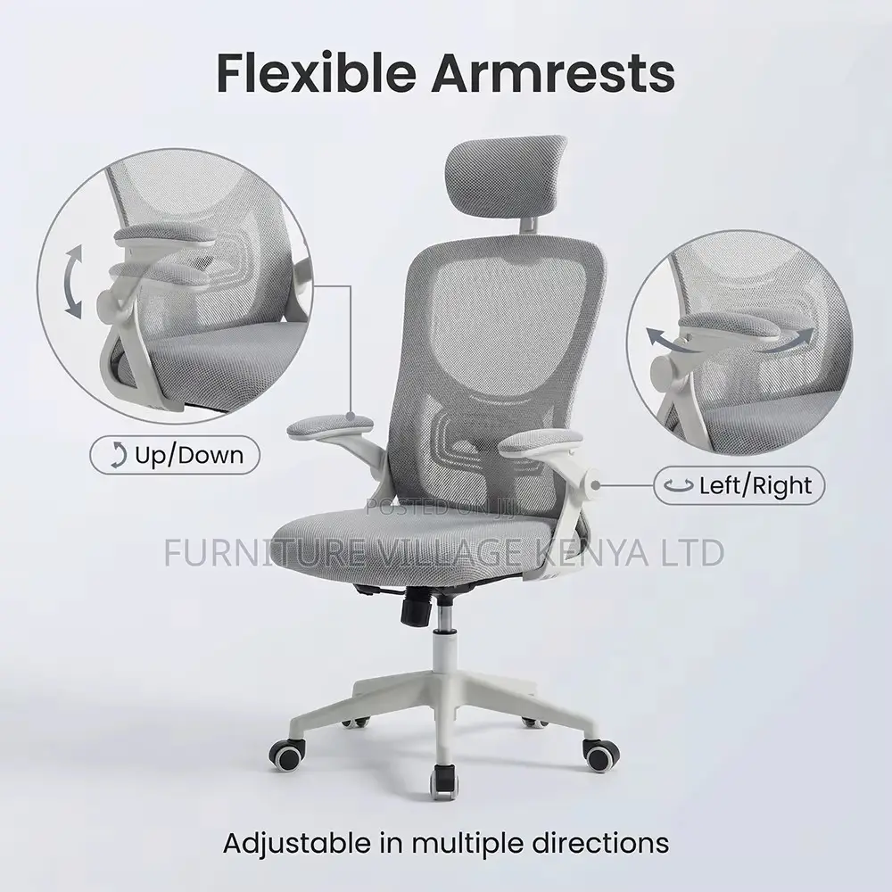 White Swivel Ergonomic Desk Seat With Armrest