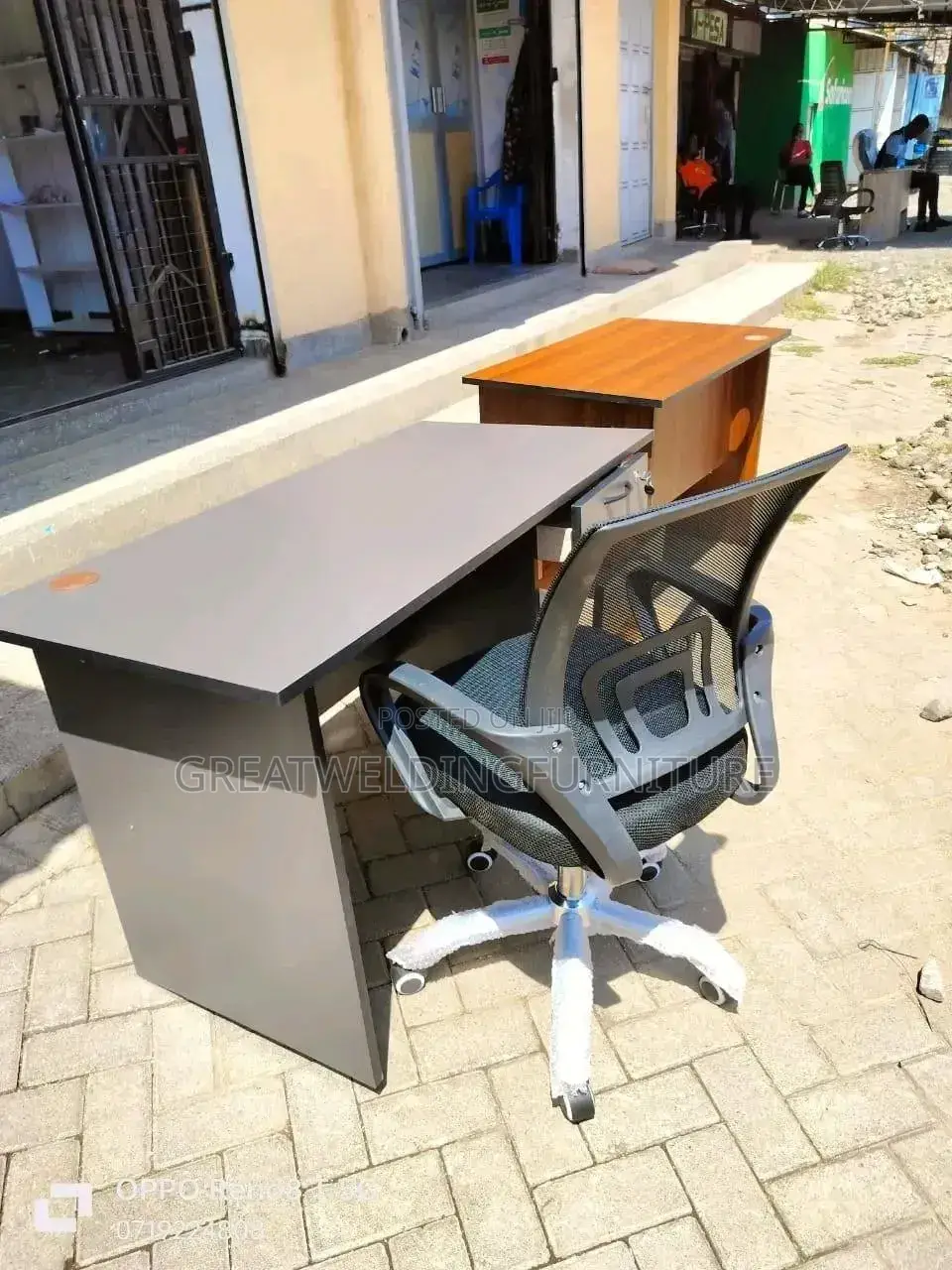 Grey I Desk + Mesh Backed Ergonomic Office Chair D