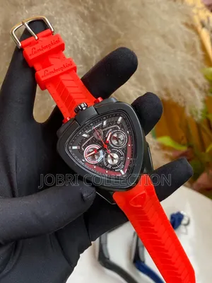 Red Lamborghini Rubber Strap Chronograph Watch