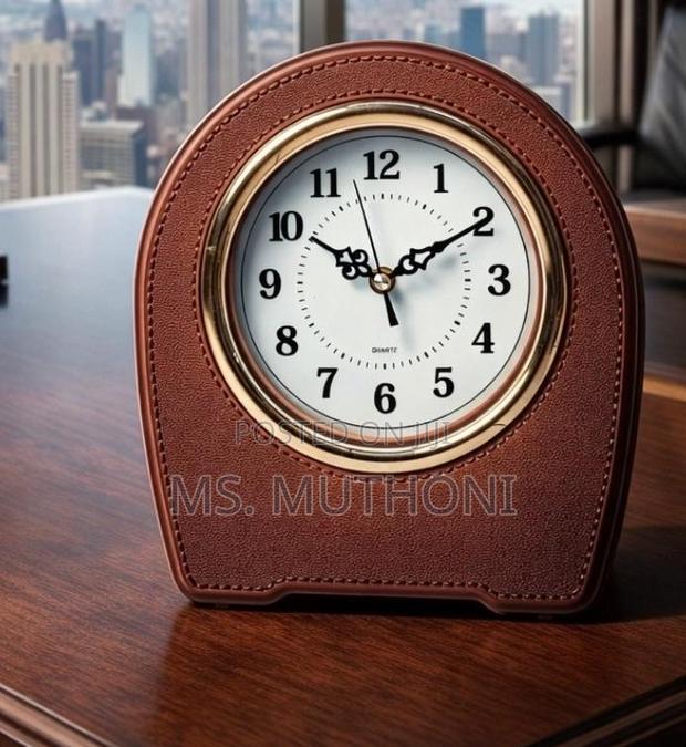 Premium Leather Executive Desktop Clock (Engraveable) - thumbnail 3