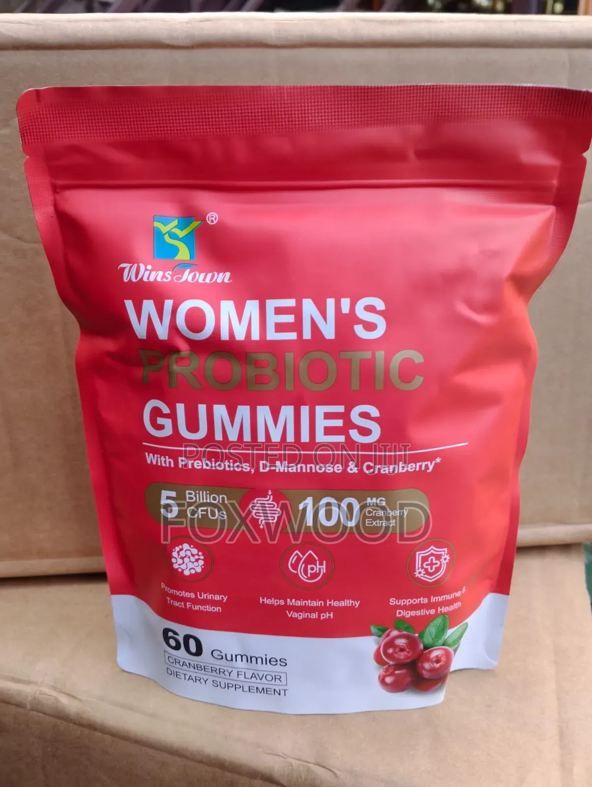 Wins Town Women's Probiotic Gummies in Cranberry Flavor.