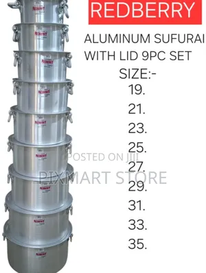 Redberry Aluminium Sufuria Set 9pcs 19–35 Heavy Duty Lids