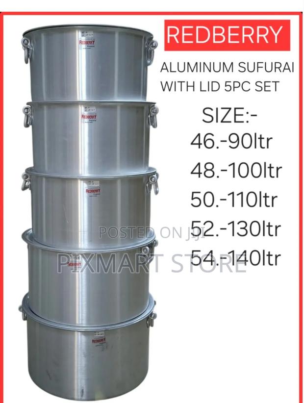 Redberry Aluminium Sufuria Set 5pcs Heavy Duty Lids
