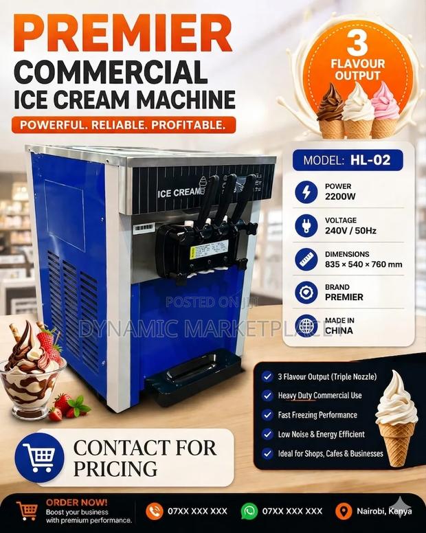 Commercial Soft Serve Ice Cream Machine – 3 Flavor Output