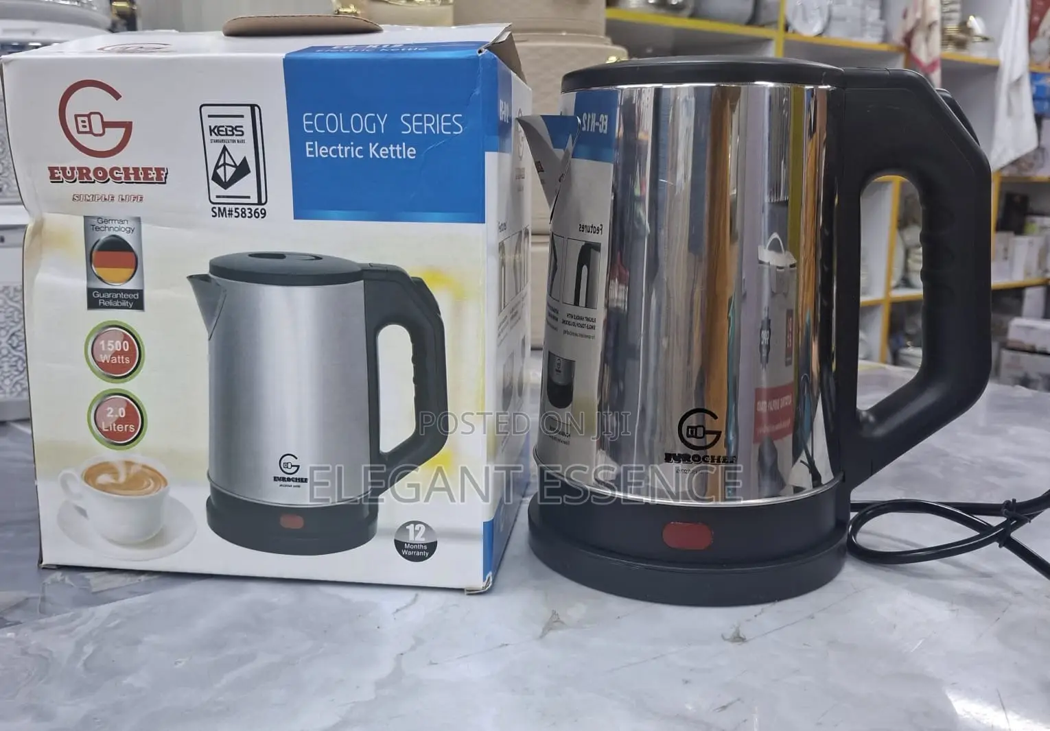 2l Euroshef Electric Kettle Stainless Steel