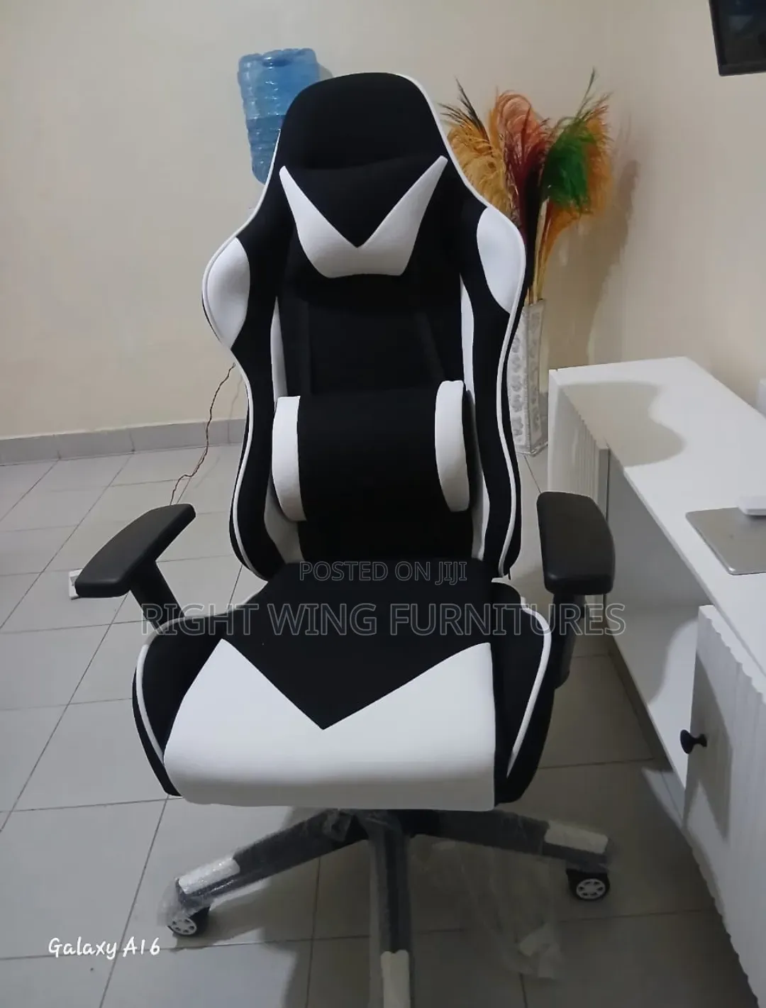Office Furniture :White Black Fabric Gaming Chair