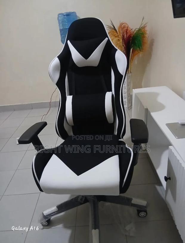 Office Furniture :White Black Fabric Gaming Chair