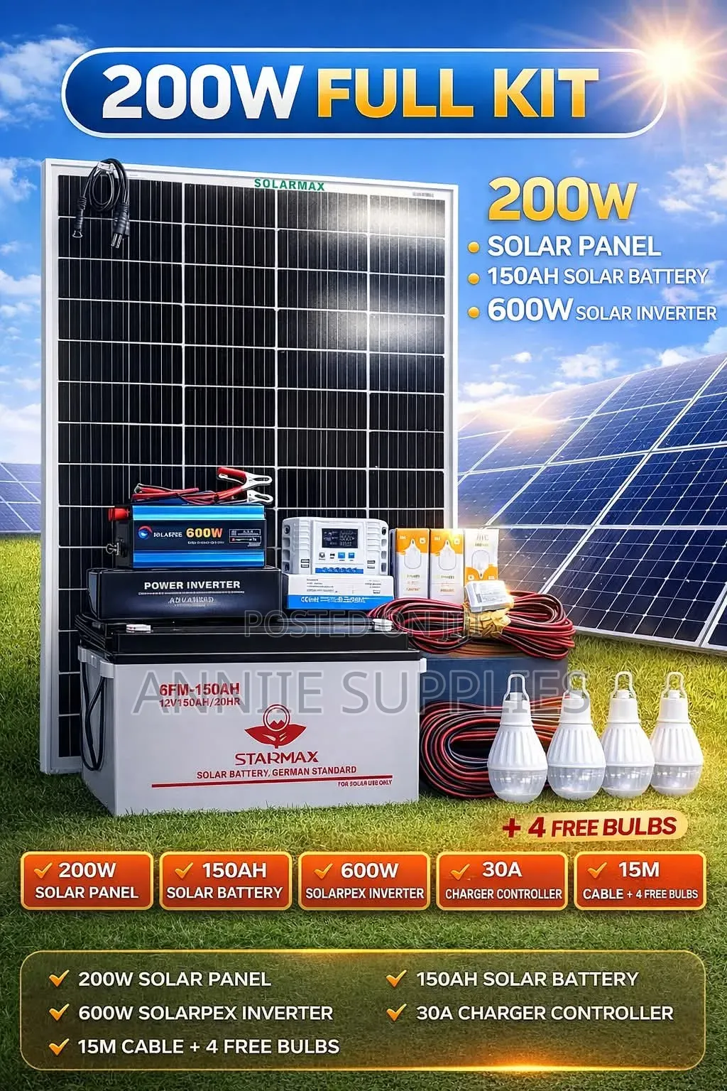 200w Solar Panel +150ah Battery