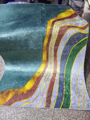 Green, Blue, and Gold Wave Pattern Carpet