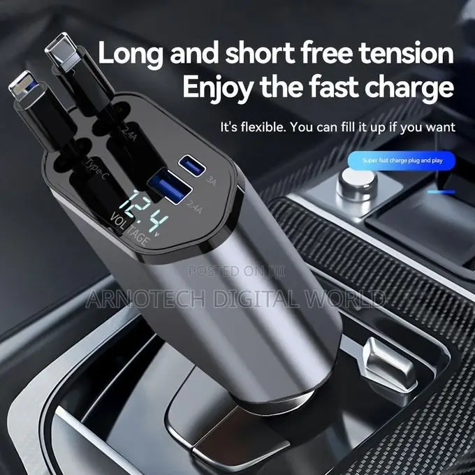 4in1 Usb 120w Retractable Car Charger Type C Fast Car Charger Adapter