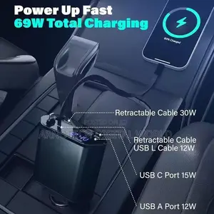4in1 Usb 120w Retractable Car Charger Type C Fast Car Charger Adapter